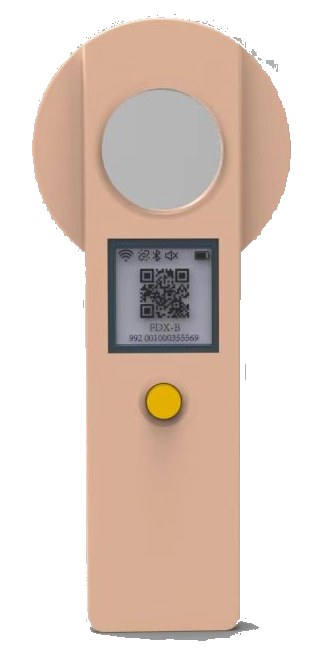 NanoReader handheld FDX-B pet microchip reader showing chip ID and QR code